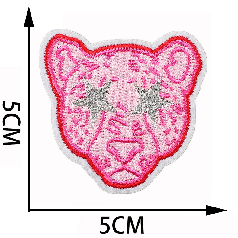 New Cute Pink Series Glitter Iron On Embroidery Patches Smiley Leopard Heart Patches