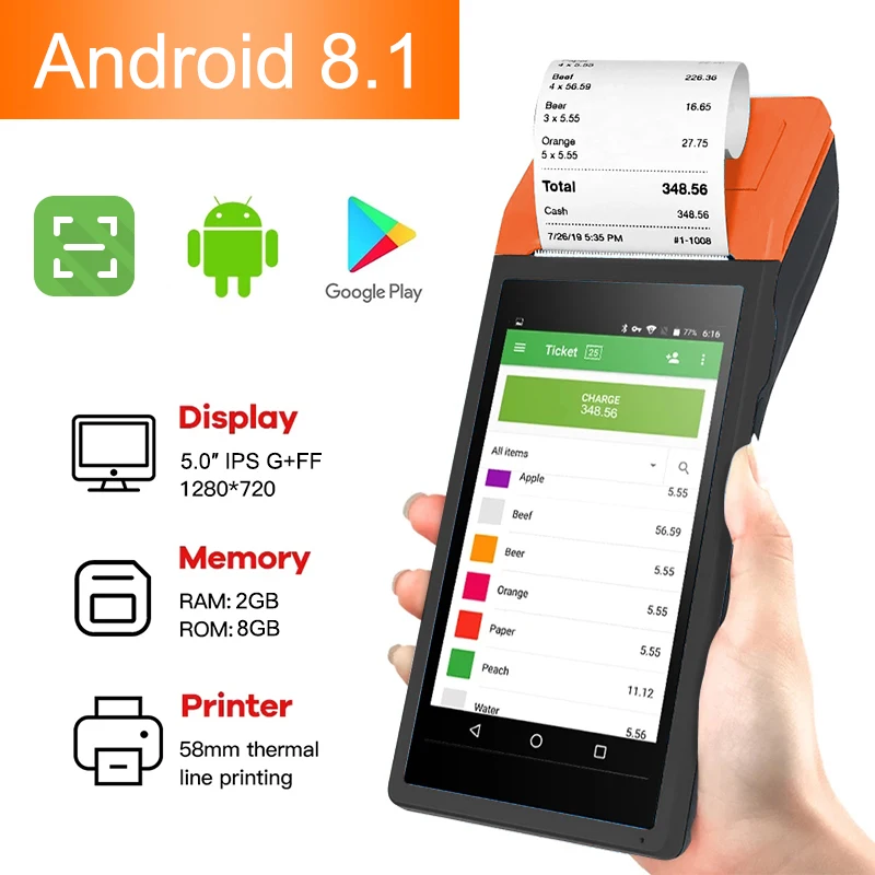 Android11 Mobile Handheld Terminal Machine with Printer Touch Screen Point Of Sale Systems Pos System All In One