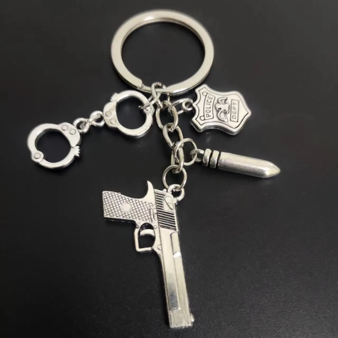 Fashion Gift Pistol Handcuffs Bullet Police Dept Key Chains Man Accessory Pendant