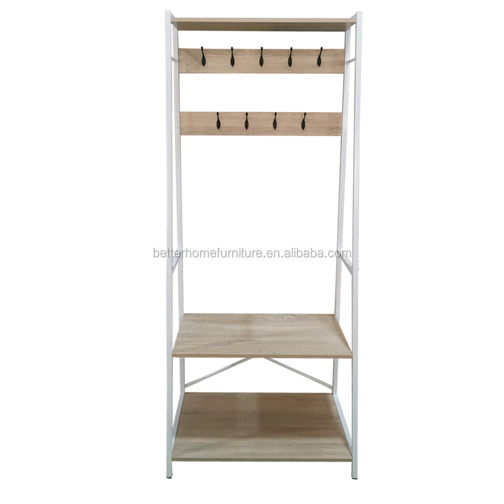  ZJH Industrial Style Stable Metal Frame Hall Tree Coat Rack with Shoe for Hallway