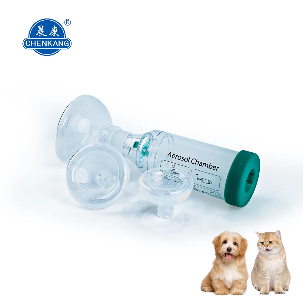 Veterinary aerosol chamber inhaler spacer chamber