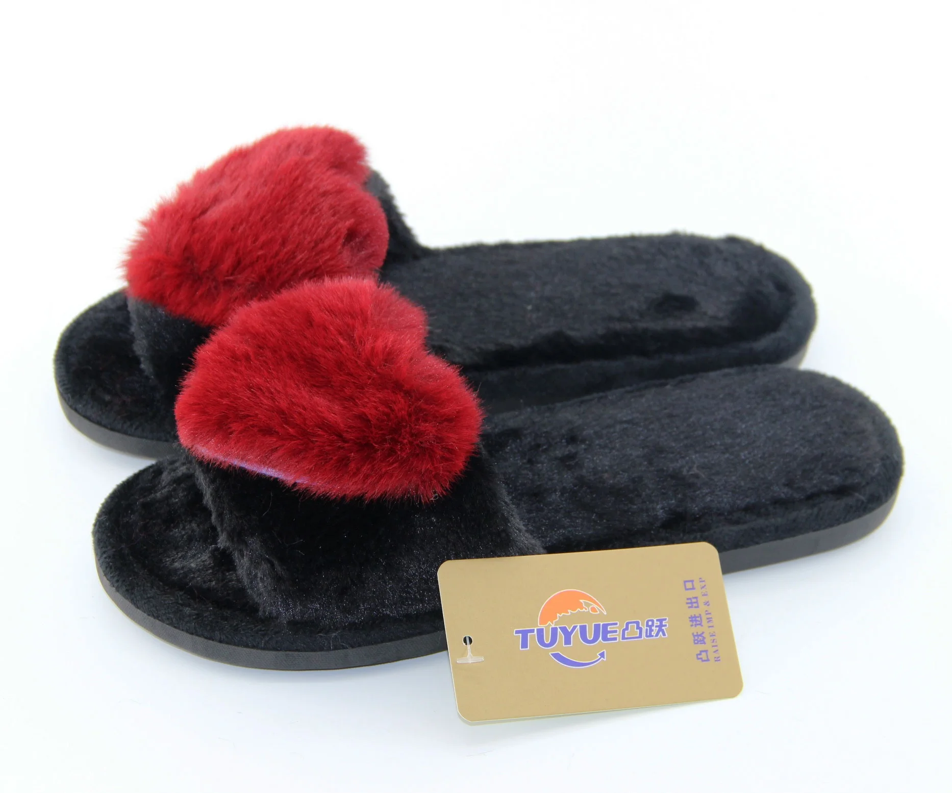 Colorful open Toe Fluffy House Indoor Women ladies elegant Winter flat fur Slippers can be customized