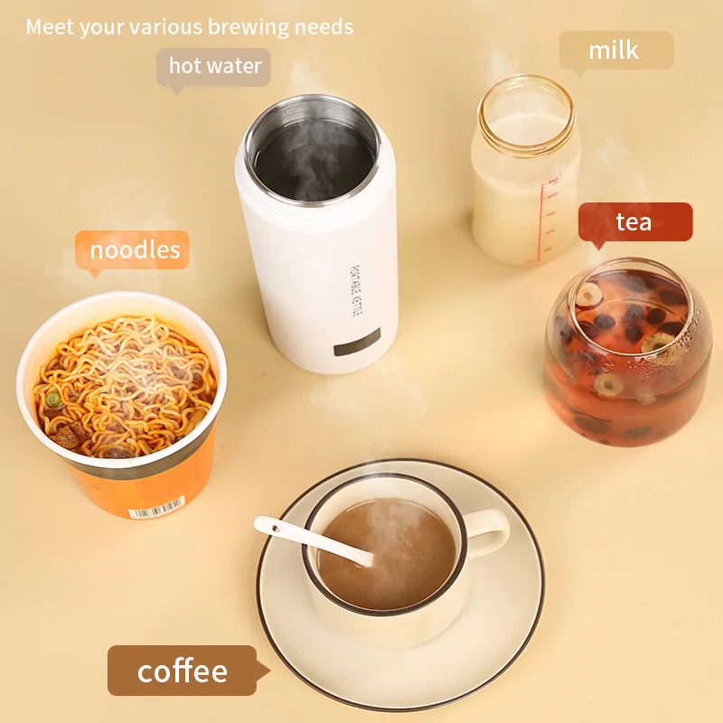 Camping Double Wall Tumbler Coffee Mug Electric Heating Moka Water Tea Pot Portable Automatic Electric Travel Coffee Kettle