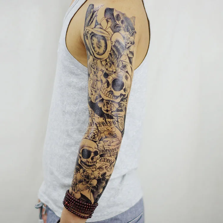 Full Arm Long Lasting Skull Waterproof Tattoo Sticker For Men & Women