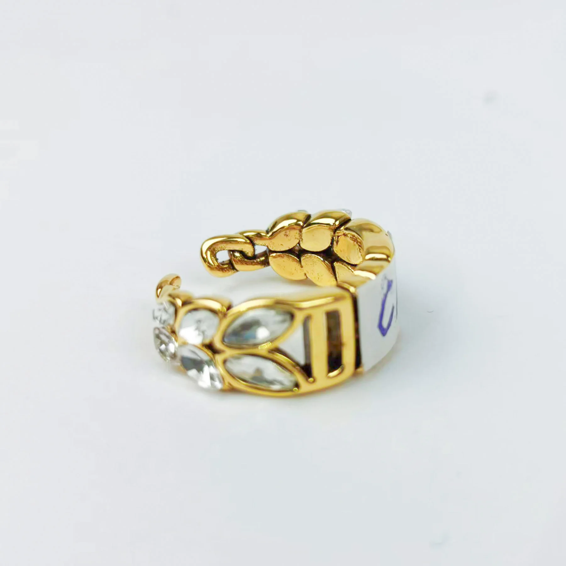 Fine Designer Brands C G F D Correct LOGO Jewelry Wheat Ear Rings Gold Retro Classic Stainless Steel Rings Open Free Size Ring