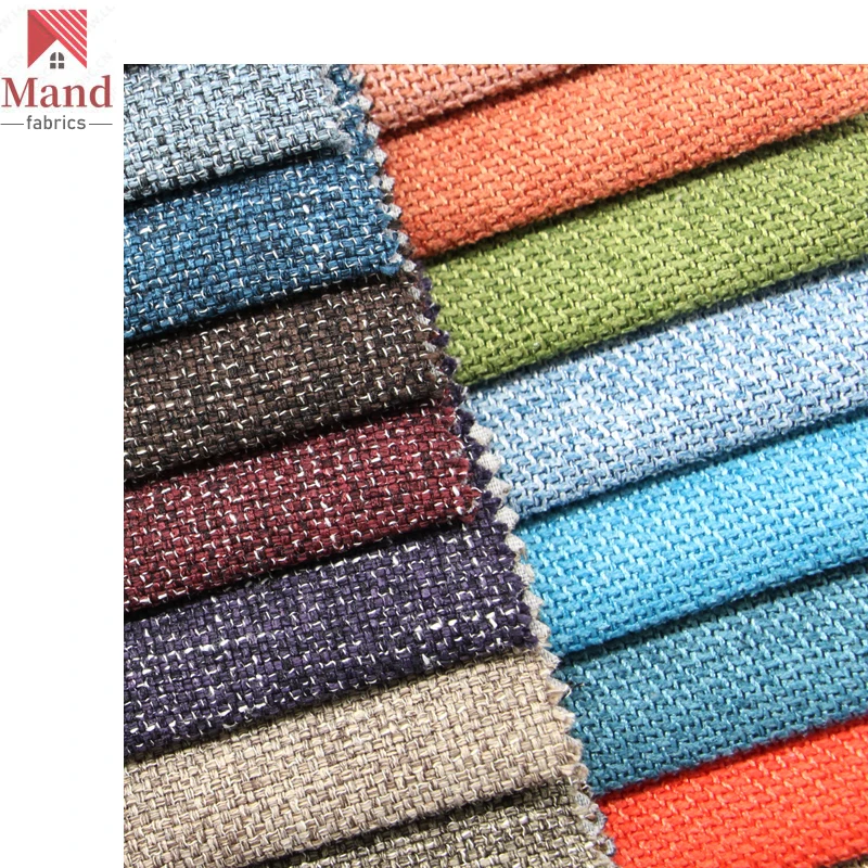 Mand textile wholesale latest davis nordic style 100% polyester heavy duty bonded imitate linen upholstery jute fabric wujiang