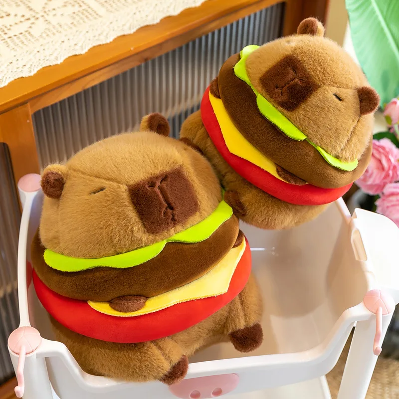 YuBon Capybara Plush Toy In The Shape Of A 20cm Hamburger Capibara Plush Pillow Cartoon Stuffed Doll Machine Best Holiday Gifts