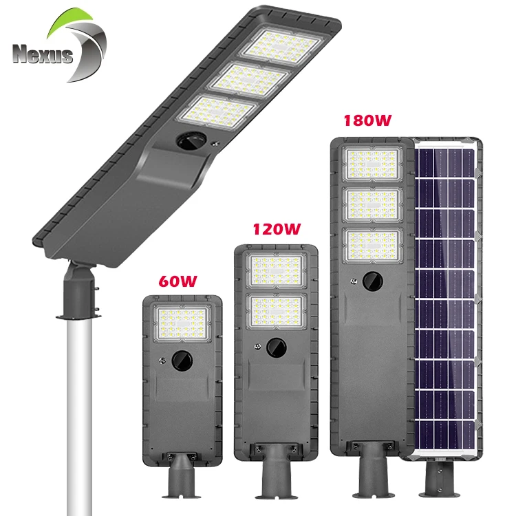 Outdoor Die-Cast Aluminum Ip65 Waterproof 60 120 180 Watt Led All In One Radar Sensor Solar Street Lights