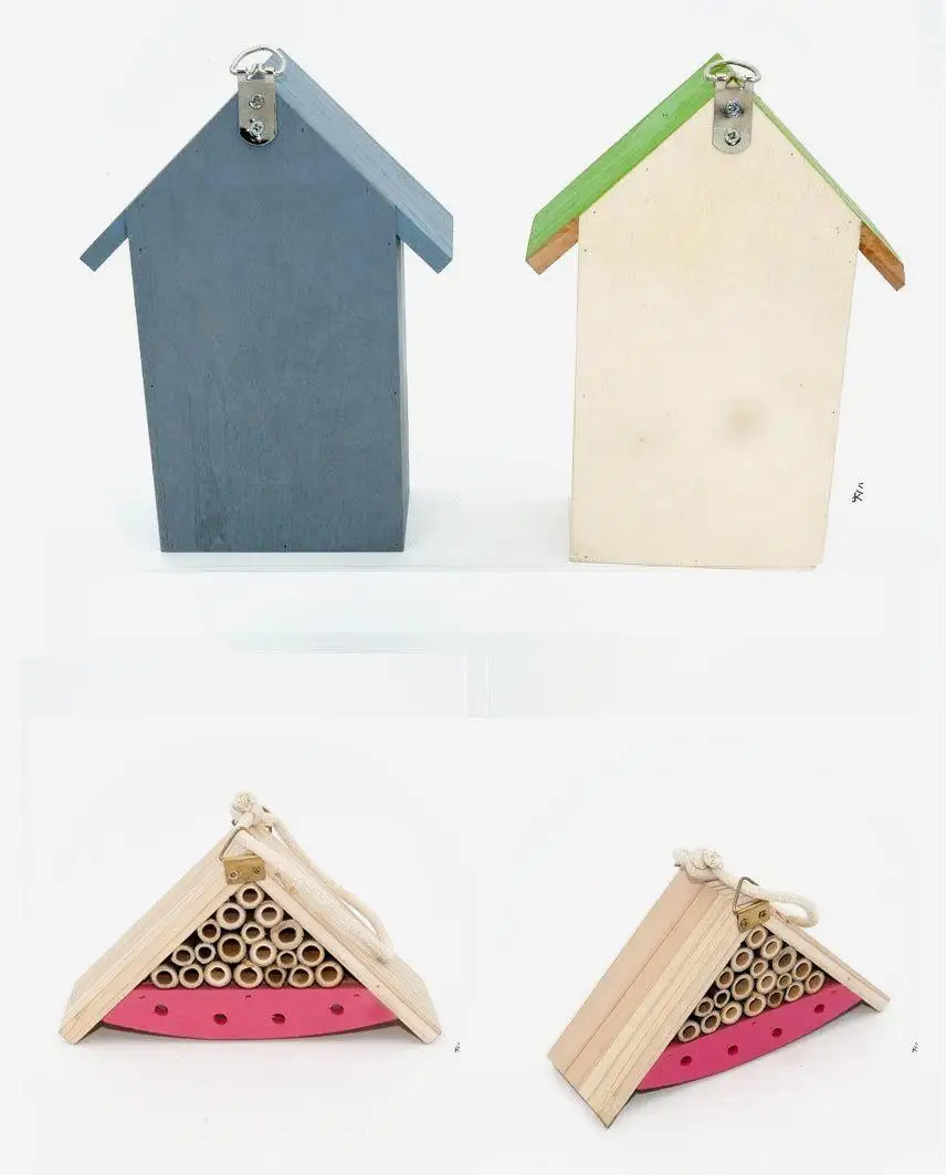 Painted insect nest Solid wood outdoor garden Bee nest Benefit insect observation Log cabin Bird house Decorated bee nest garden