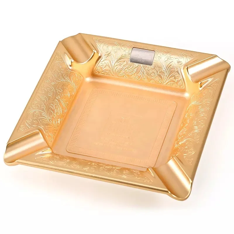Wholesale Luxury pattern Square cigar accessories design customized logo square antique metal souvenir cigar ashtray