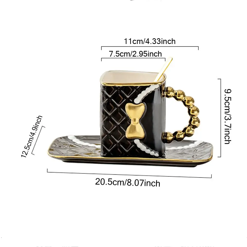 10 Oz 310 ML 4 Style Creative Handbag Shaped Mug Classic Coffee Mug Handbag Shaped Ceramic Tea Cup with Saucer Spoon