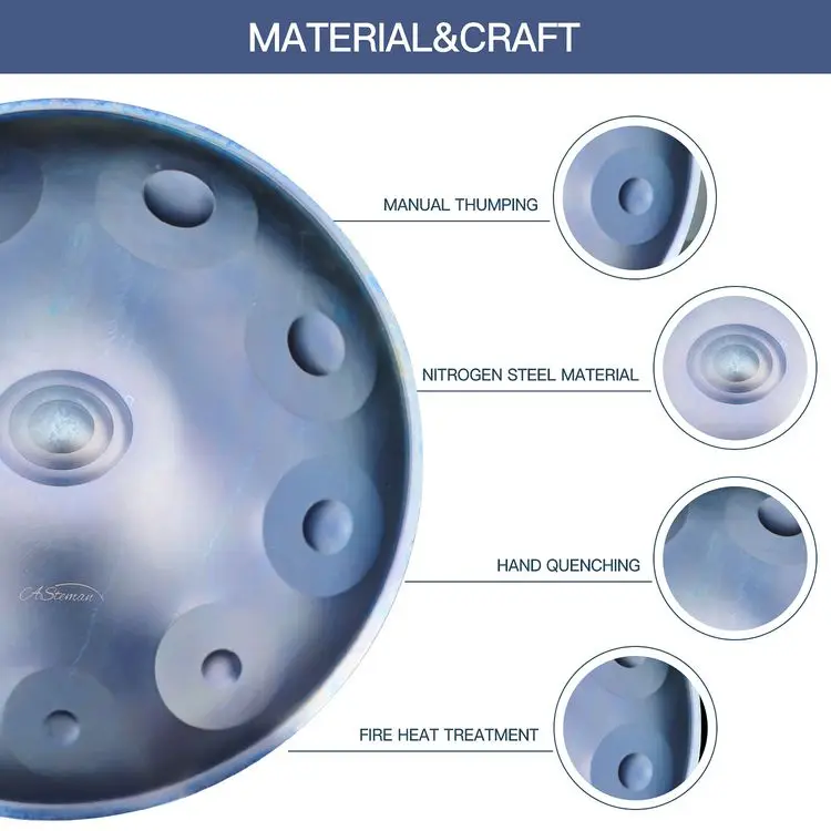 ASTEMAN Handpan drum Hand Percussion Drum Ice Age series 10 Note D minor Steel instruments with accessories
