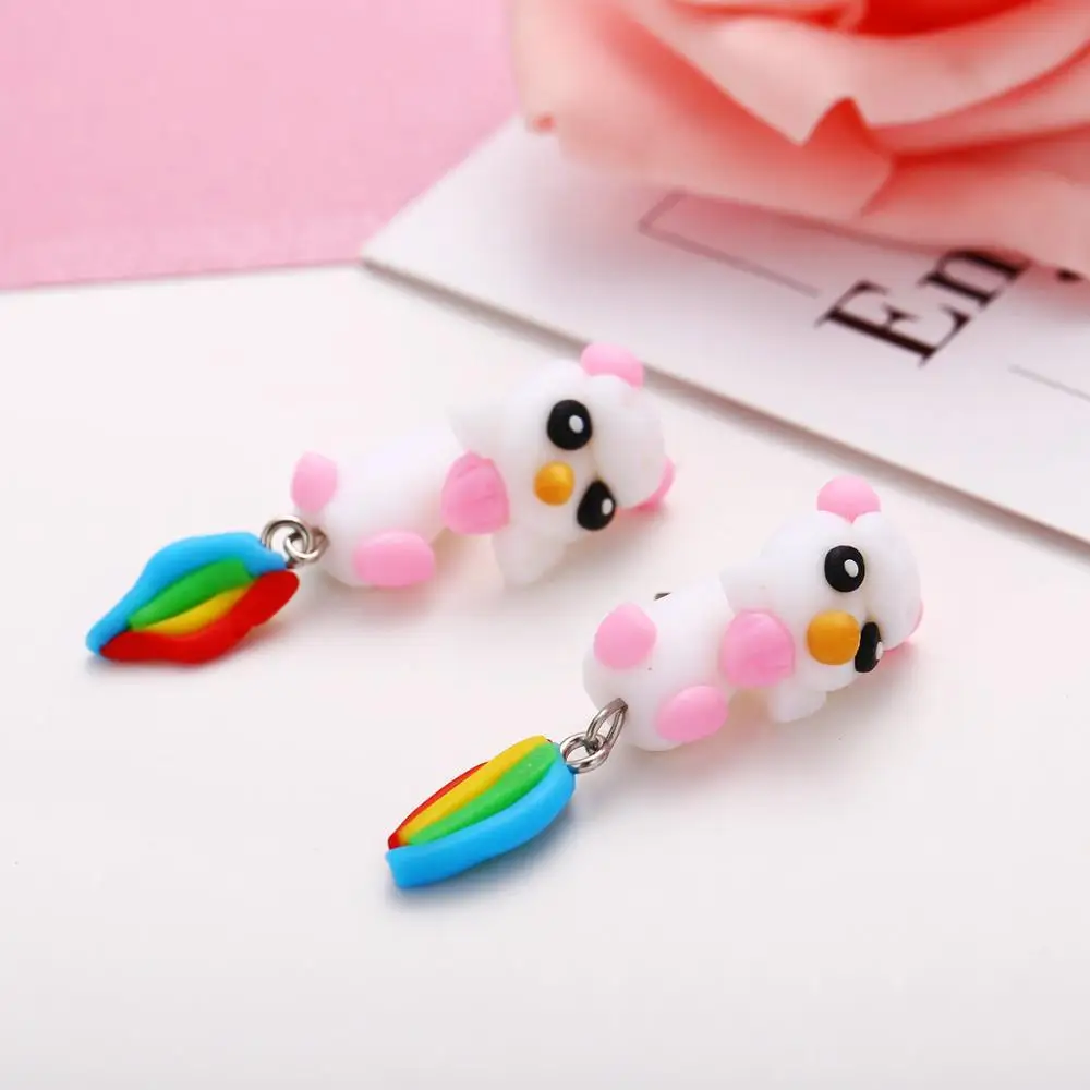 Colorful unicorn soft ceramic earrings creative cute cartoon animal earrings Fast delivery