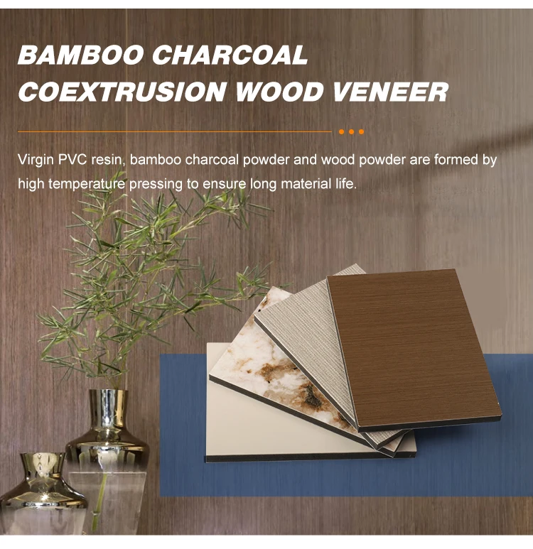 Customized 5mm 8mm thick metal wood veneer carbon large size background cabinets bamboo charcoal wall board