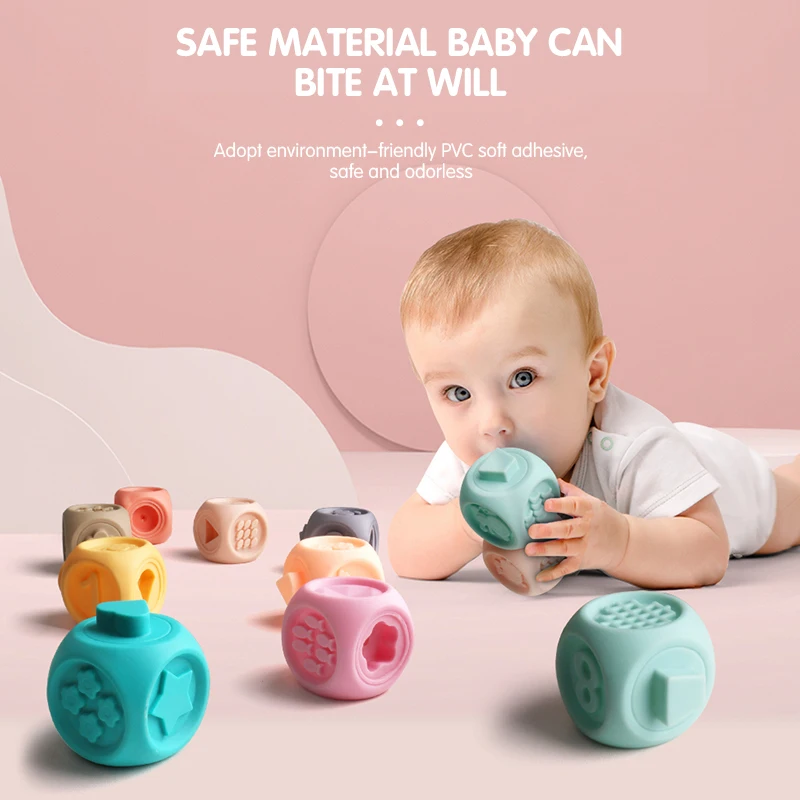 baby soft toys sensory silicone educational building blocks 3d hanging ball babies rubber teether squeeze bath toys for toddlers
