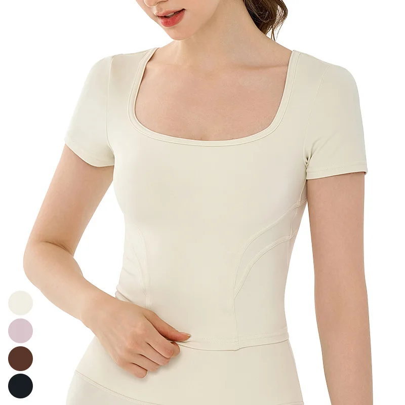 Quick Dry Running Fit T-shirt Back Mesh Breathable Sports Tops U Neck Gym Fitness Shirts Short Sleeve Yoga T Shirt For Women