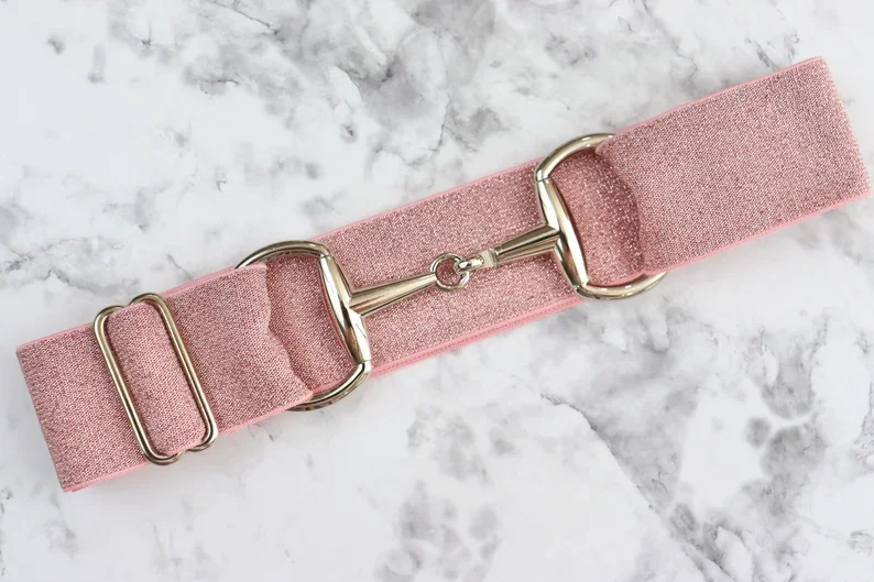 Kids Pink Sparkly Belt 1.5 inch Shimmer Elastic Equestrian Belt Surcingle Buckle
