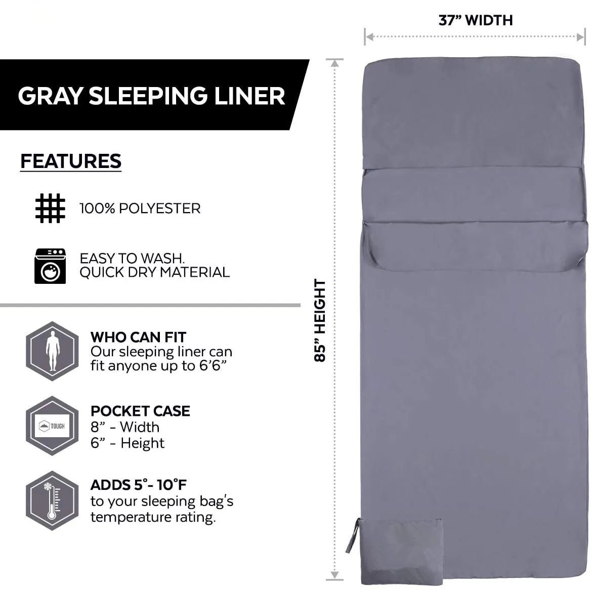 Polyester Sleeping Bag Liner  - Lightweight Sleeping Sack for Camping, Traveling, Hotels  - Smooth & Breathable Fabric