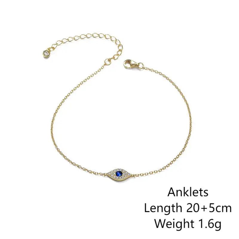 Wholesale Body Jewelry 925 Sterling Silver Cubic Zirconia Blue Eye Anklet Bracelet Blue Zircon Pendant Thin Ankets