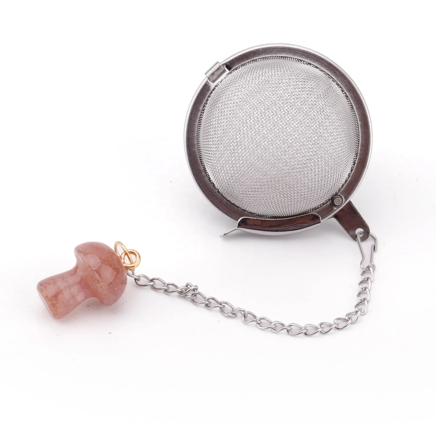 304 Stainless Steel Wire Mesh Tea Infuser Loose Leaf Tea Ball Strainer with Raw Stone Ornament