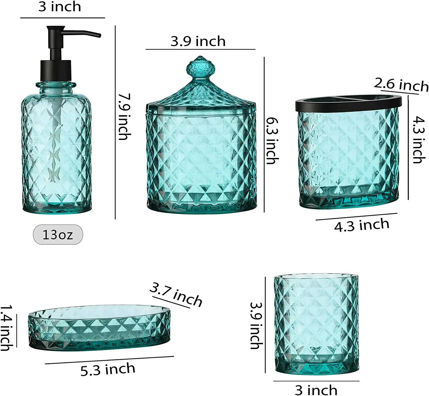 Wholesale Luxury five-piece Glass Crystal Farmhouse Bathroom Accessories Set With Tray Popular