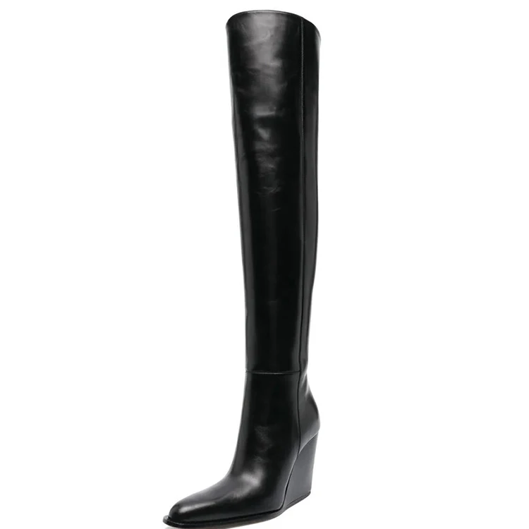 elegant pointed toe women boots 2023 autumn winter women thigh high boots sexy wedges shoes heel strech over the knee boots