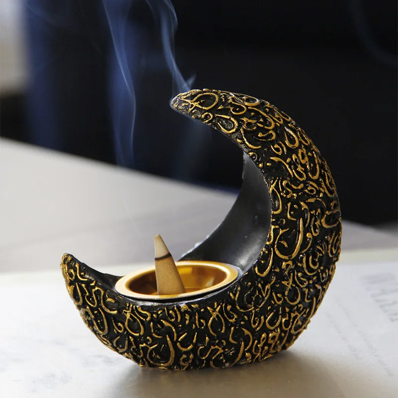 Middle East Arab Ramadan Bright crescent resin incense burner ancient and elegant desktop decoration aromatherapy burner