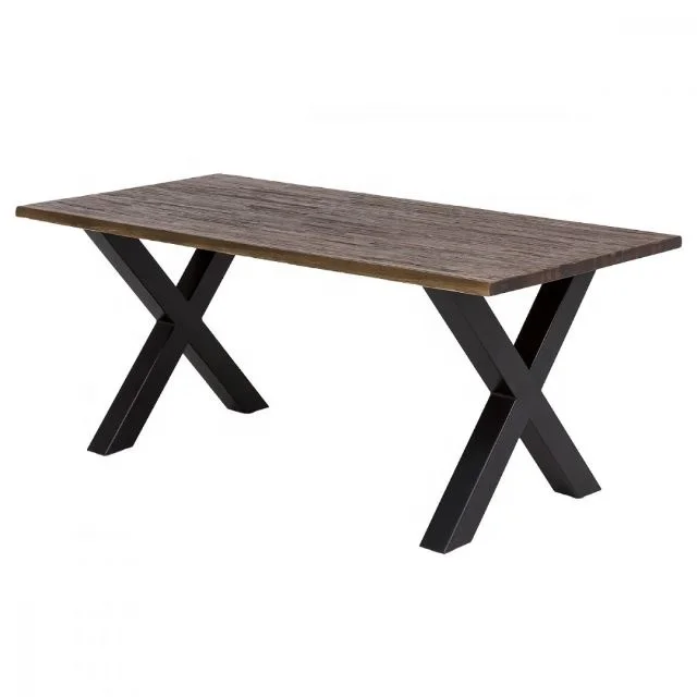 Industrial Commercial Hotel Restaurant Vintage 4/6/8 seater cross leg metal reclaimed industrial wood rustic dining table