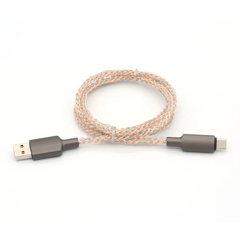 2022 Rgb 6a Fast Charge Cable Zinc Alloy Data Cable USB Type C LED Light Emitting Multicolor Gradient 66w Fast Charge Cable