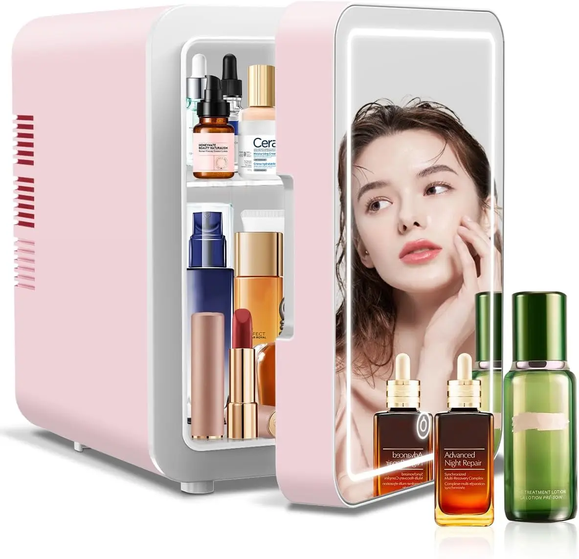 Mini Fridge with Dimmable LED Mirror Cooler and Warmer Refrigerators for Car Bedroom Hotel