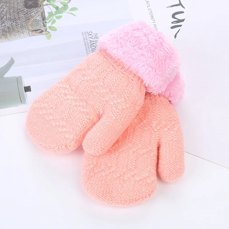 Children Winter Jacquard Thick Plush Gloves Infant Baby Solid Color Gloves
