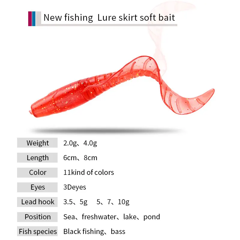 GASTORNI 6cm/2g 8cm/4g Glow Jelly Worm Lure Orange Rippletail Large Ocean Luminous Jig Trout Worm Fishing Lure