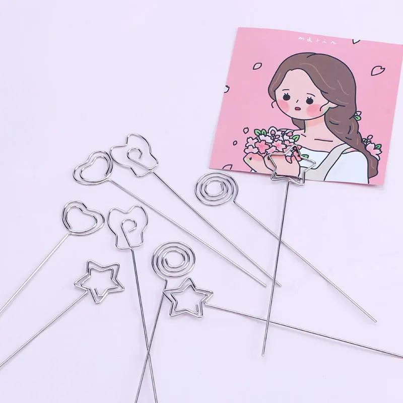 YS1236 Cheap Price Heart Star Flower Shaped Colorful Metal Wire DIY Table Card Memo Clip