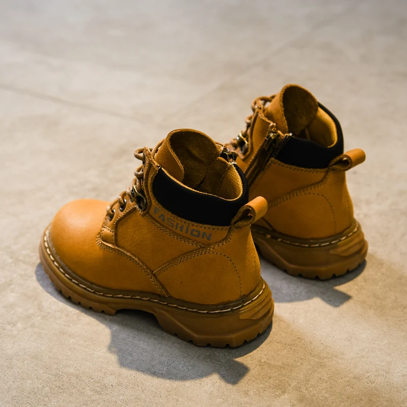 2021 Fashion Korean Genuine Leather Soft Comfortable Kids Shoes Children Autumn Winter Fur Boots for Boy Girl