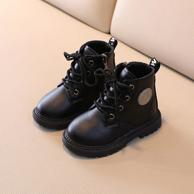 9996 Children Shoes For Boys Pu Leather Girls Kids Martin Boots Autumn Winter New Toddler Baby Soft Bottom Short Boots