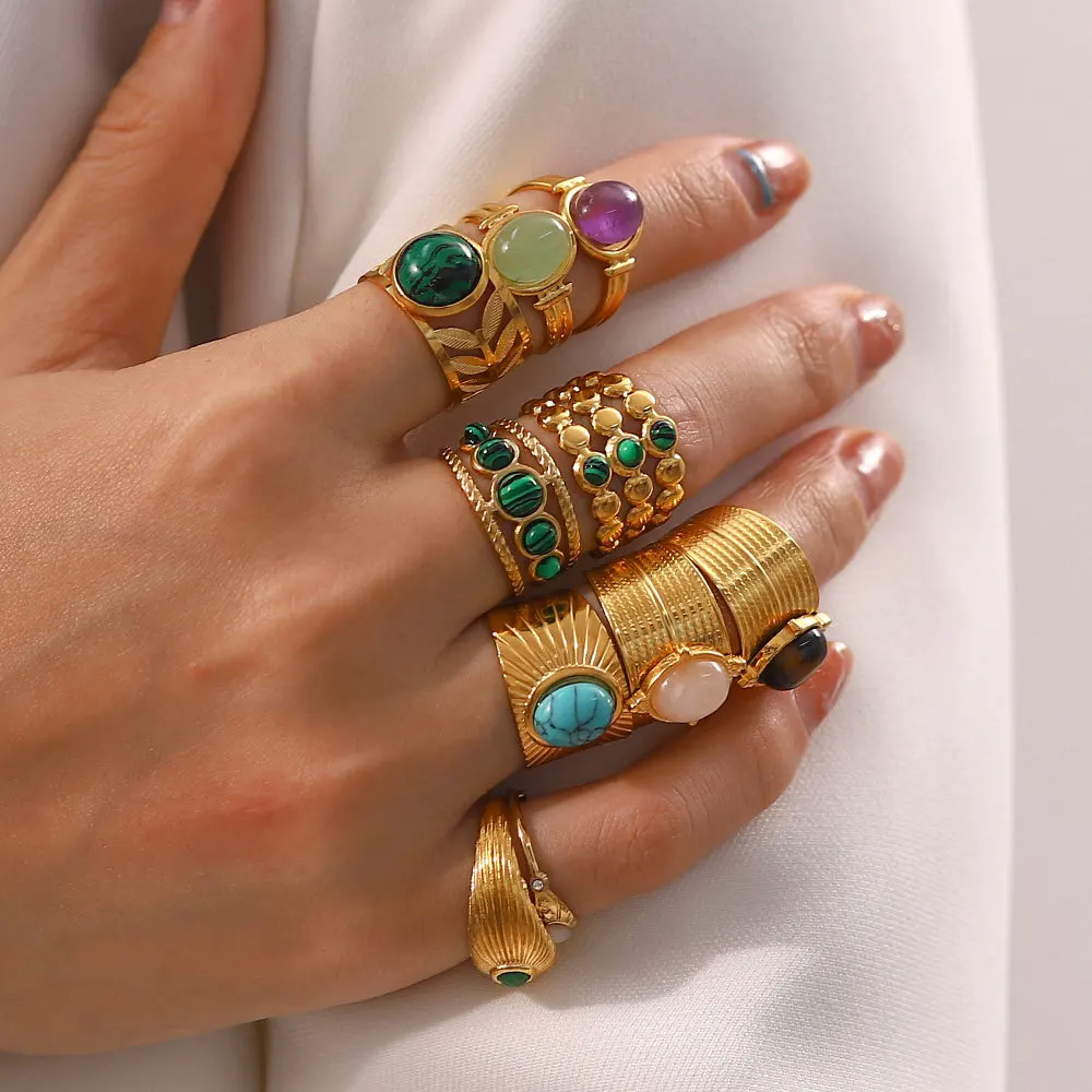 Vintage Gemstone Ring Wholesale  Jewelry Stainless Steel 18k Gold Plated Rings Women