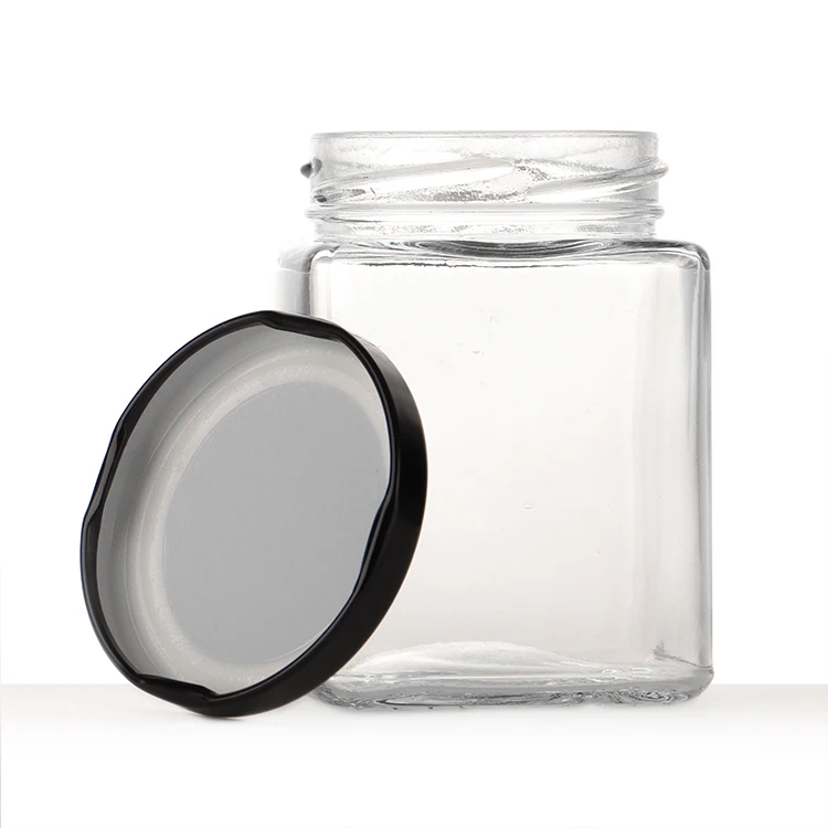 High quality square 380ml glass hot sauce jar chili bottle tomato sauce honey jar pickles beef paste bottle