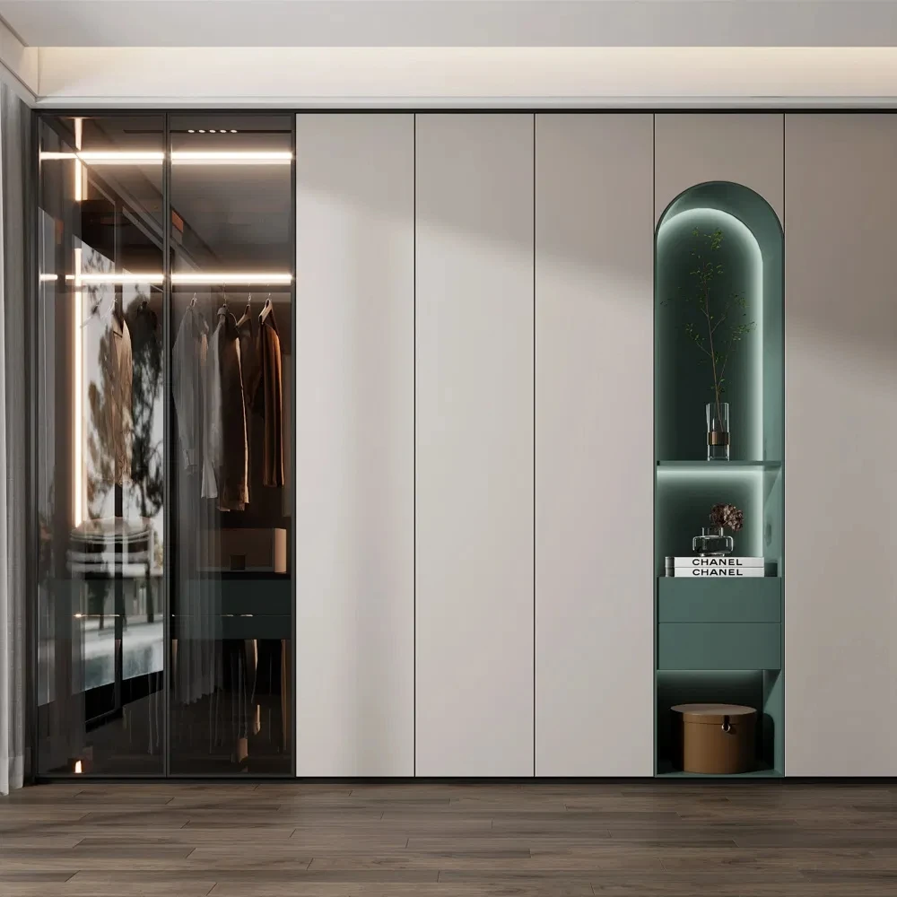 Custom Designs Sweet Modern Style Green Kids Room Boys Room Flush Door Bedroom Wardrobe
