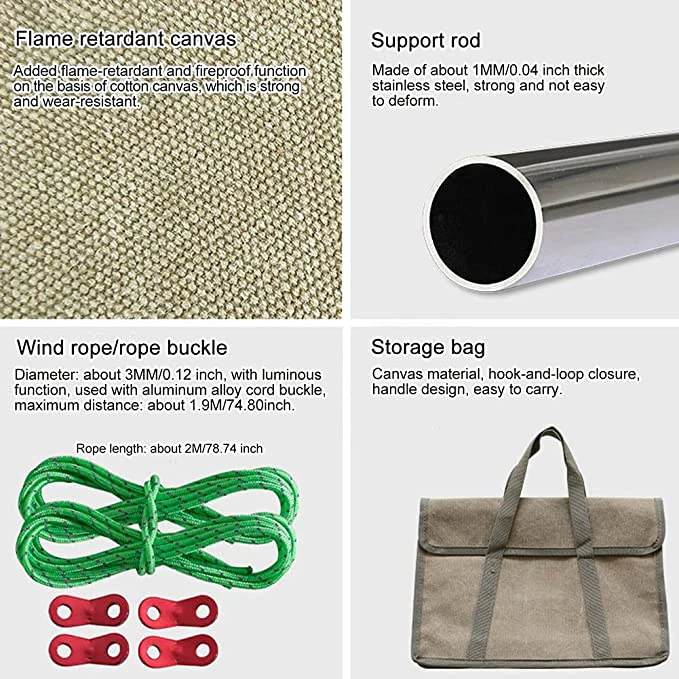 Canvas Fireproof Windproof Curtain Shield Plates Foldable Tarp Camping Wind Screen Beach Windbreak For Picnic BBQ Cooking