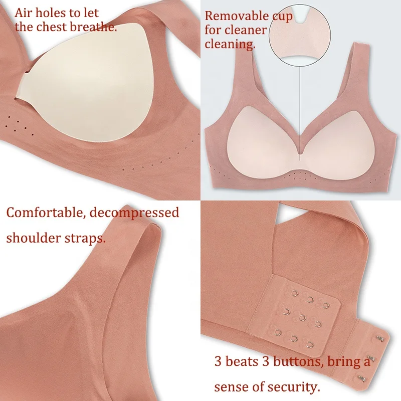 Dropshipping New Style Seamless without steel ring with cushion back wrapped breast underwear panty set