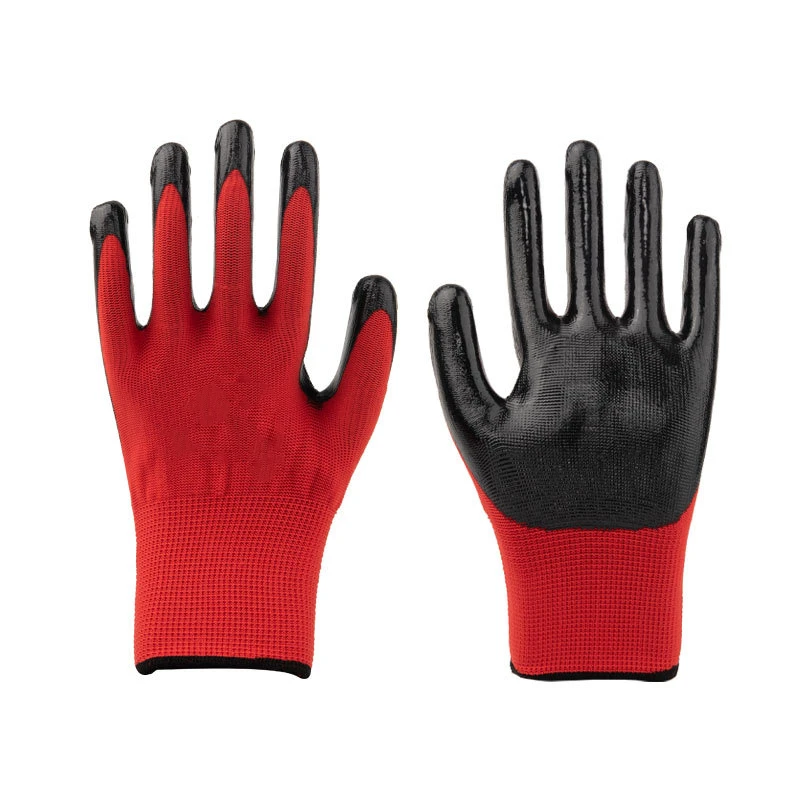 Cheap 40g Black Red Nitrile Coated Gloves Firm Grip Safety Work Industrial Construction Hand Protective