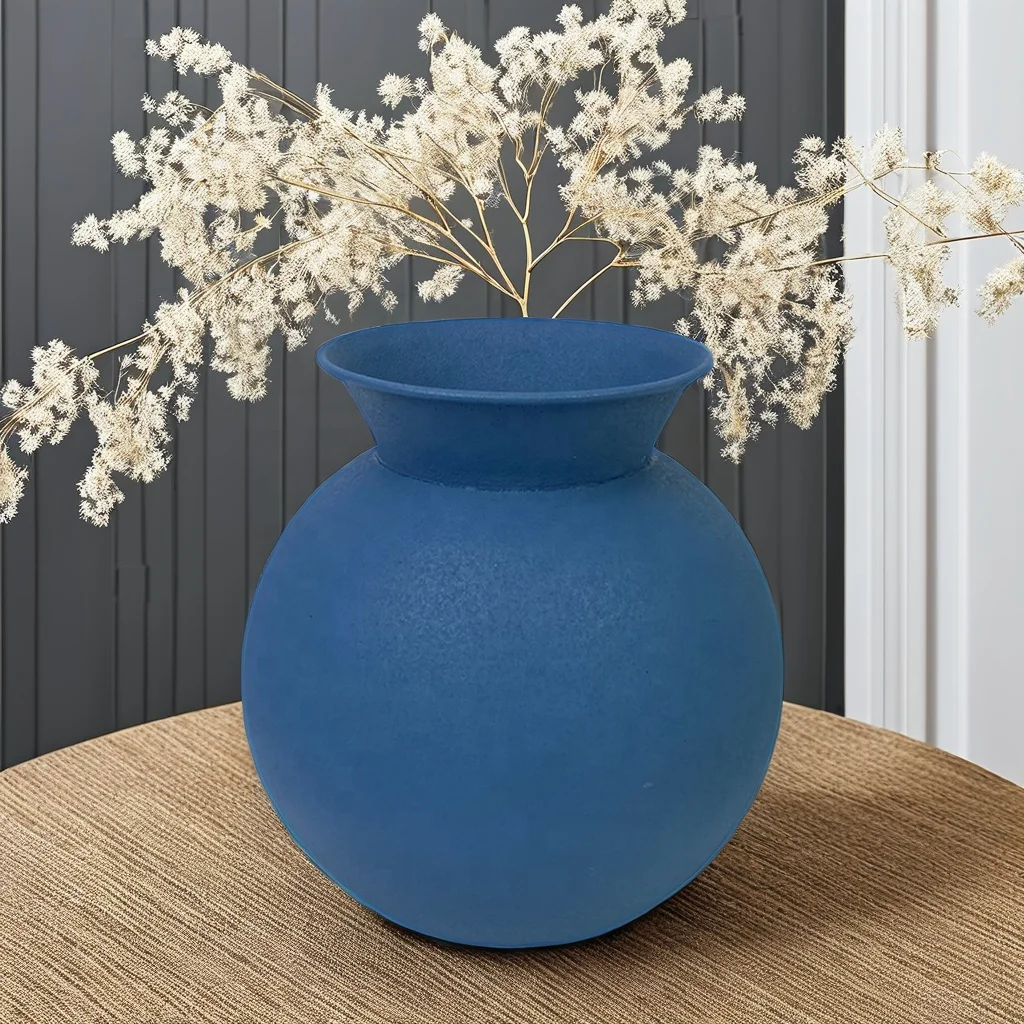Lander Blue Flower Decoration Table Metal Vase For Home Decor