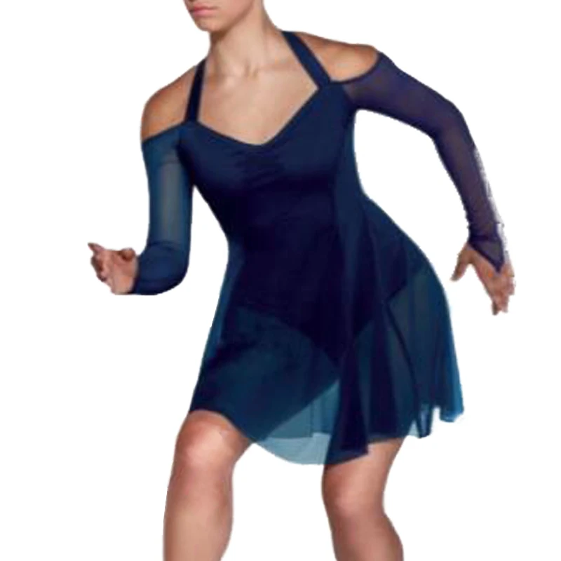 MiDee 2023 New Elegant Lyrical Mesh Dress Halter Neck Dance Leotards Girl Child Dance Wear Woman Short Dance Dresses for Women