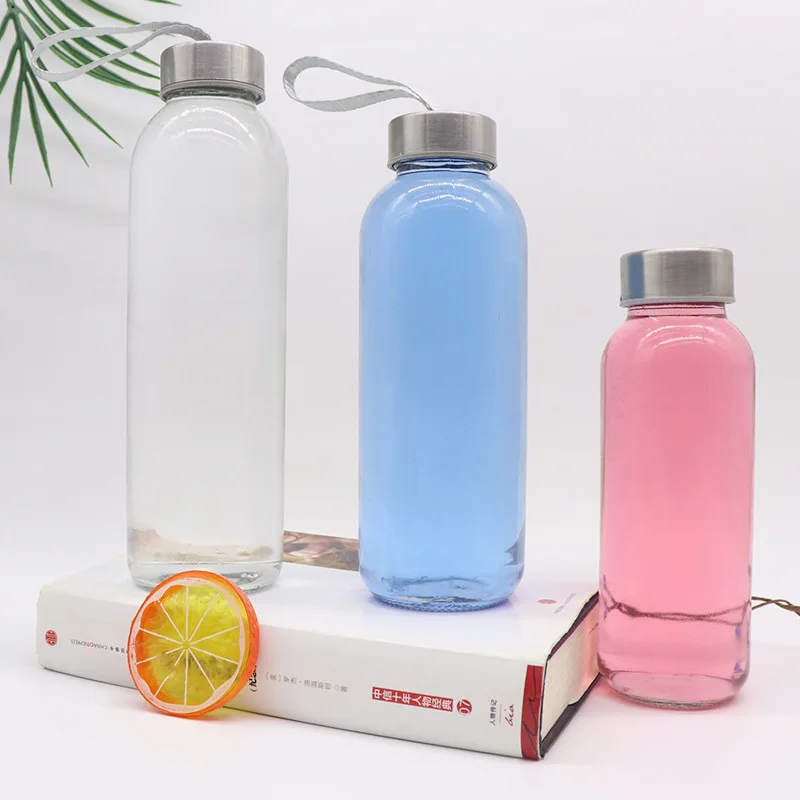 Factory Sale Beverages Juice 18oz Glass Water Bottles 500ml 750ml Sports Water Bottle With Silicone Sleeves and Stainless Steel