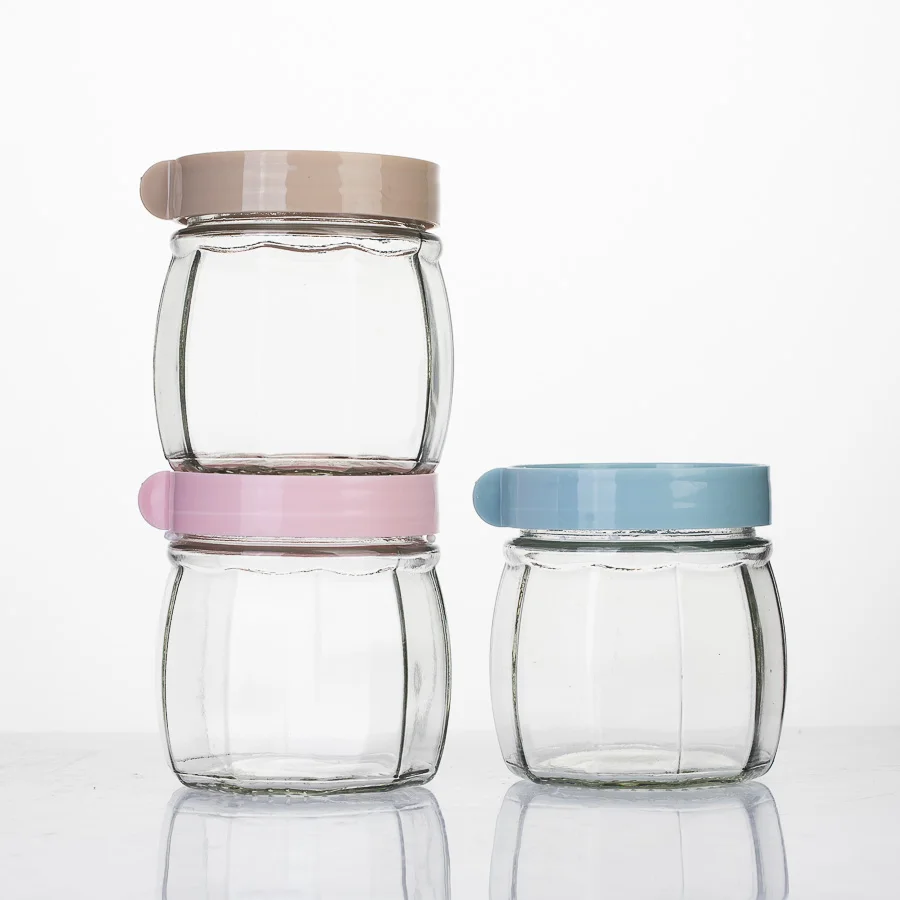 350ml Portable cute mini glass storage jar snack oat nut food storaging container with plastic screw lid