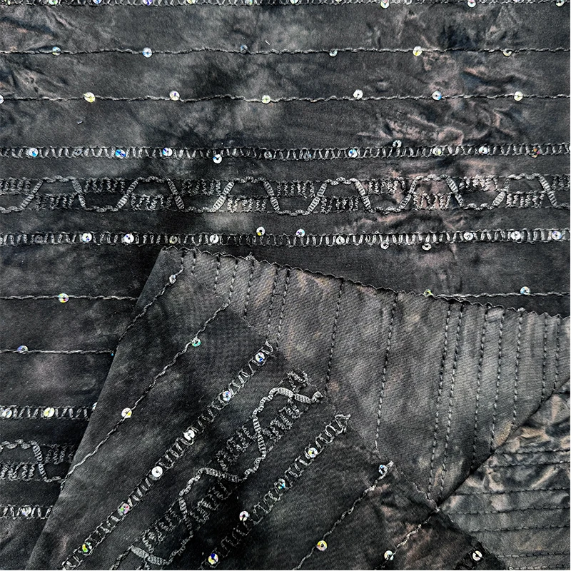 Wedtex Fabric Factory Custom Tie-dye Polyester Flower Lace Tassels Embroidered Sequins Fabric for ladies dresses