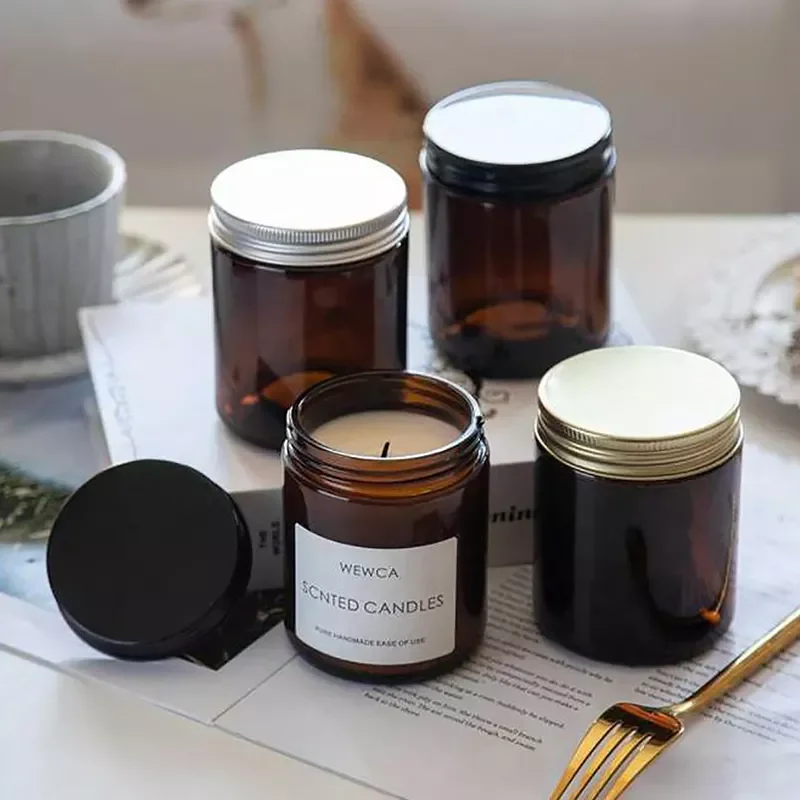 wholesale 2oz 4oz 8oz amber transparent amber candle jar Customized glass candle packaging container straight side candle jar