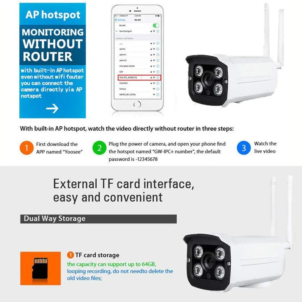 1080P Outdoor Bullet Wifi  Color Night Vision YooSee APP IP Camera