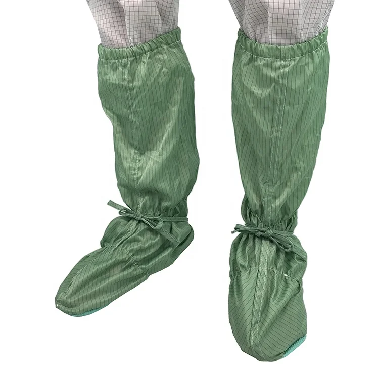 
China 5MM Strip Polyester Fabric Anti-slip Cleanroom PVC Antistatic Boots Reusable Washable ESD Safety Boots 