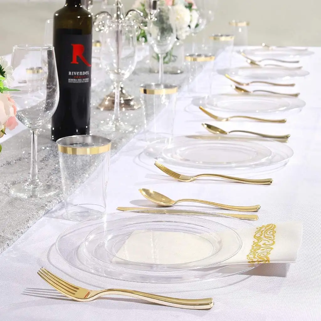 Disposable Premium Acrylic Weddings Party Dessert Salad Dishes Plates Crystal Clear Plastic Plate